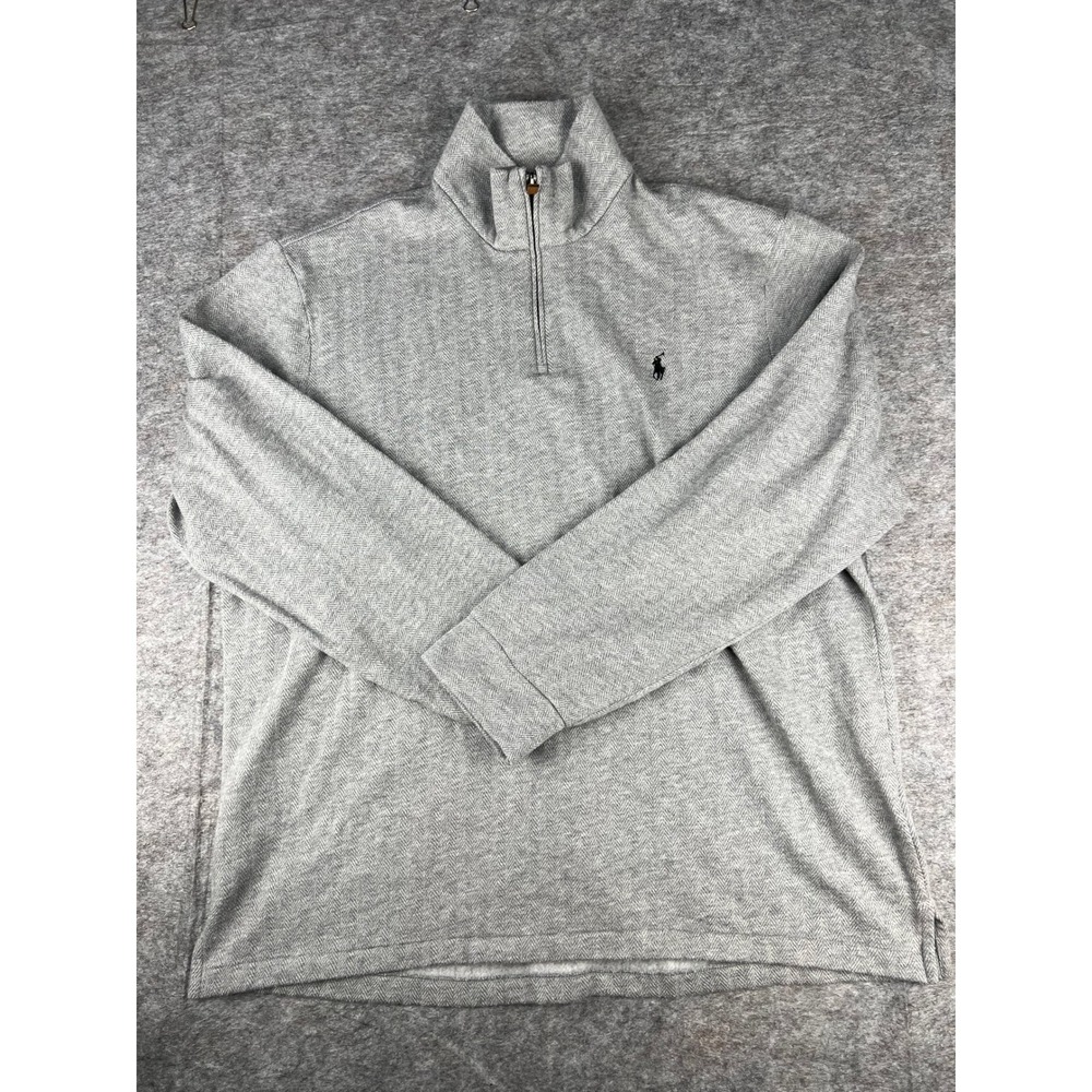 Polo Ralph Lauren Mens‎ Grey Herringbone Quarter Zip Pullover Sweater XL